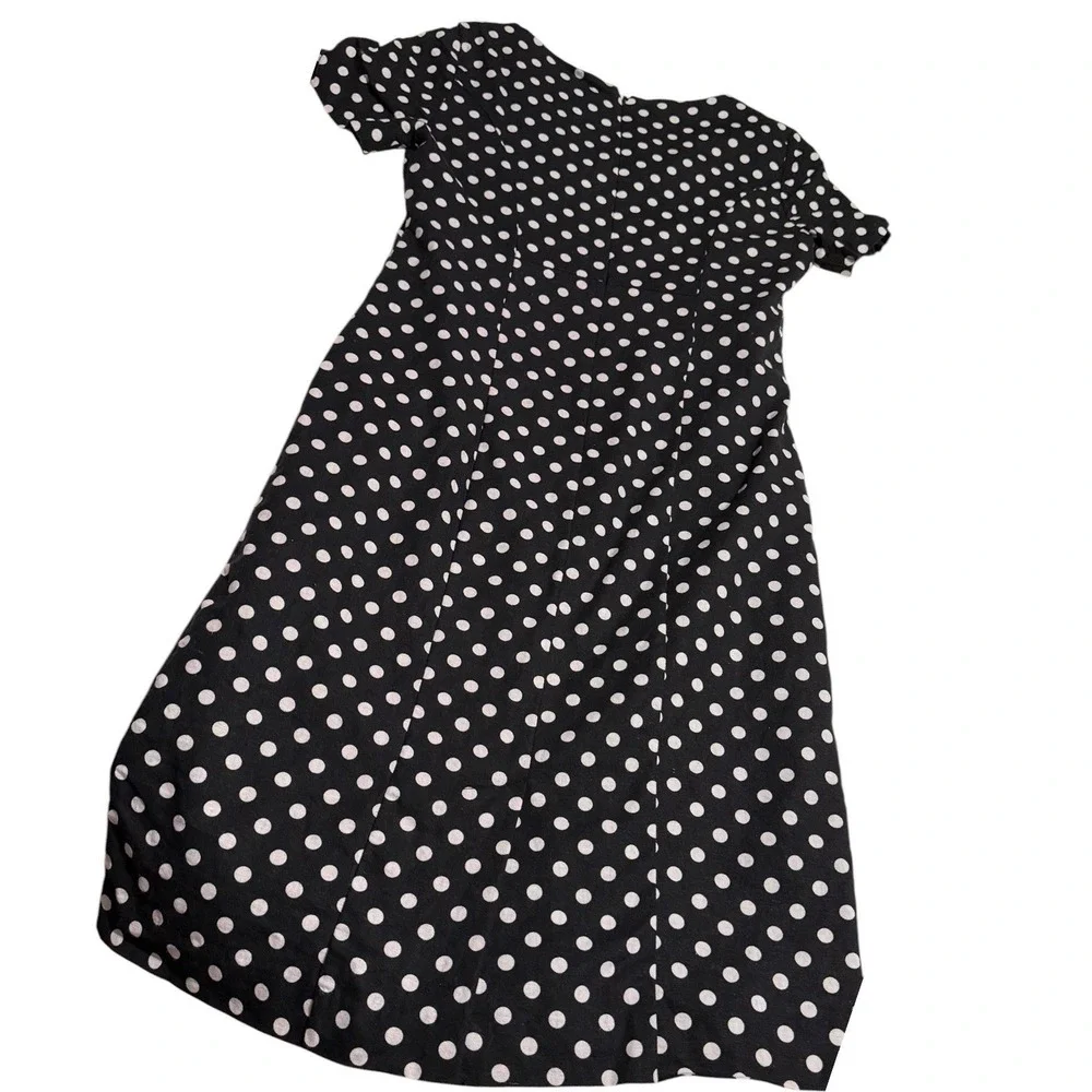 Chadwicks of Boston Black White Polka‎ Dot Linen Blend Sheath Dress Size 6